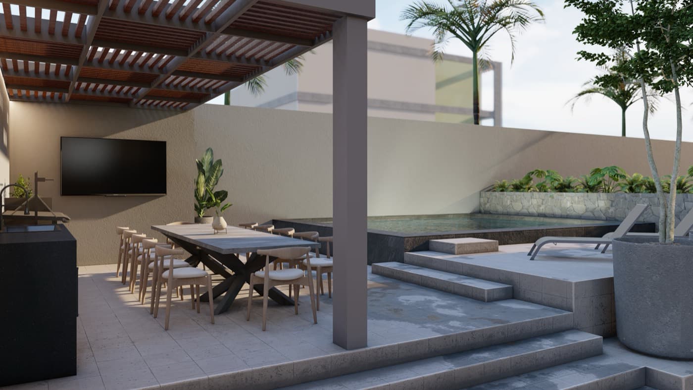 Terraza y alberca